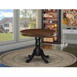 Dining Table Rubber Wood, Walnut Finish Top, 36", Wirebrushed Black Pedestal