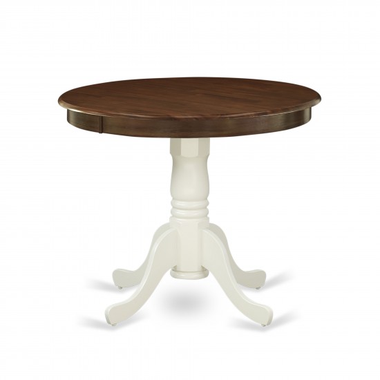 Dining Table Made Of Rubber Wood, Walnut Finish Top, 36" Round, White Pedestal