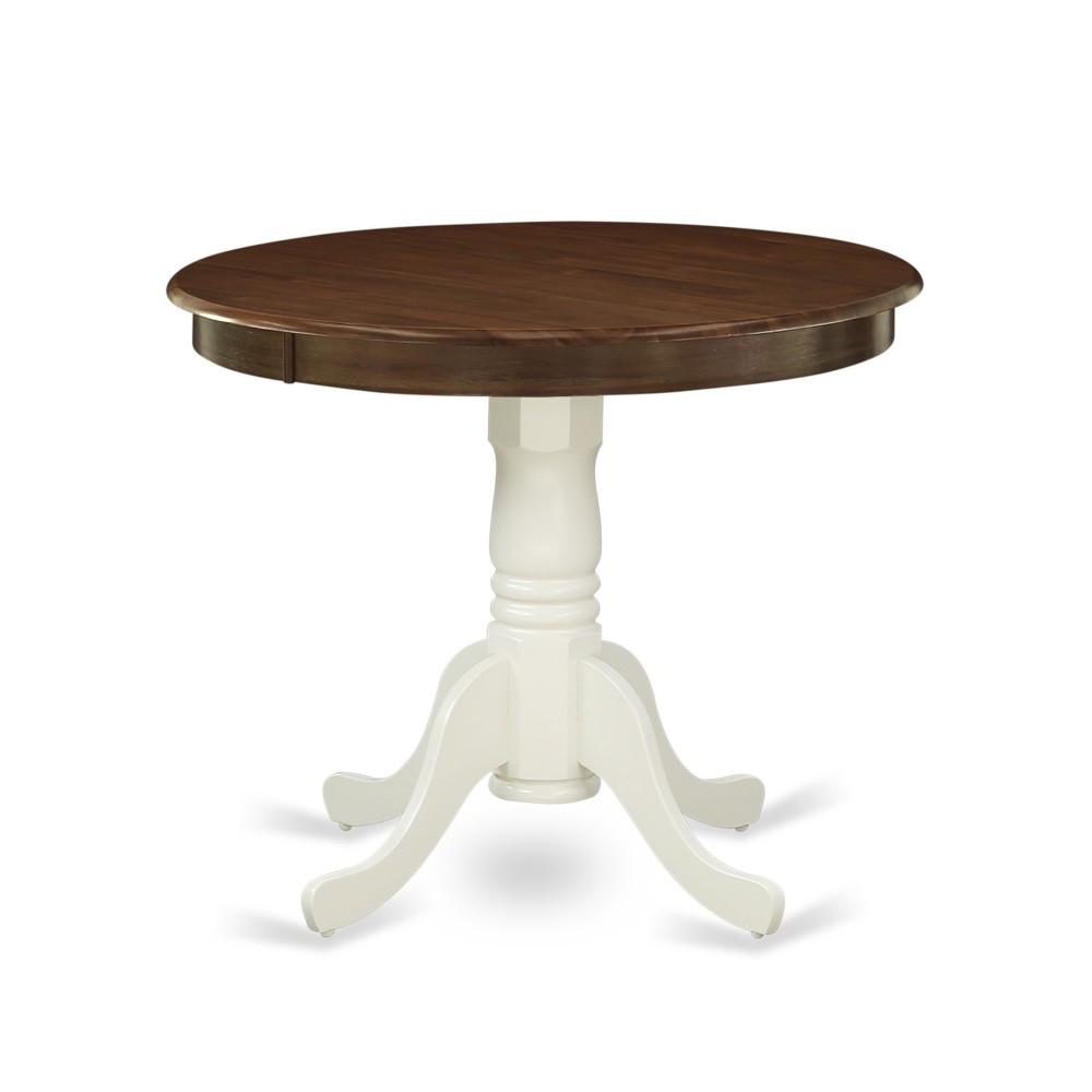 Dining Table Made Of Rubber Wood, Walnut Finish Top, 36" Round, White Pedestal Dining Table Made Of Rubber Wood, Walnut Finish Top, 36" Round, White Pedestal