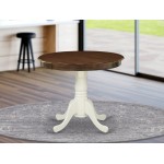 Dining Table Made Of Rubber Wood, Walnut Finish Top, 36" Round, White Pedestal