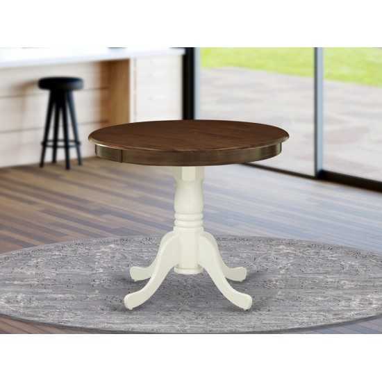 Dining Table Made Of Rubber Wood, Walnut Finish Top, 36" Round, White Pedestal