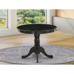 Dining Table Made Of Rubber Wood, 36 Inch Round, Wirebrushed Black Finish