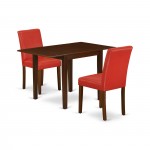 Dining Set 3 Pc, 2 Chairs, Table, Mahogany Finish Solid Wood, Firebrick Red Pu Leather