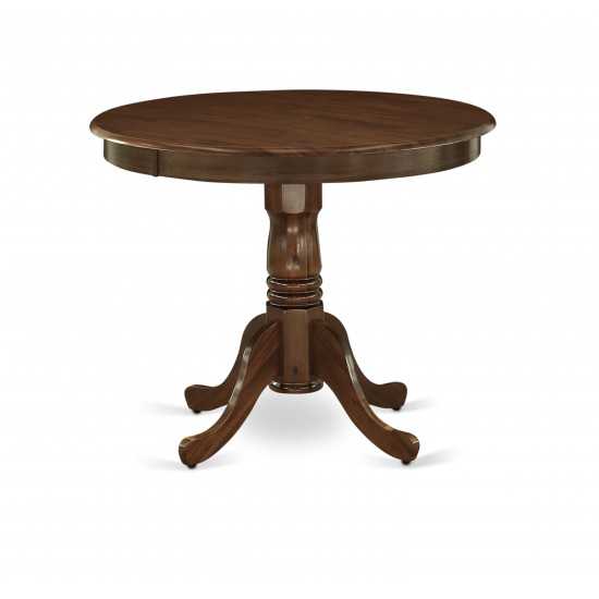 Antique Dining Table Made Of Rubber Wood, 36 Inch Round, Walnut Finish