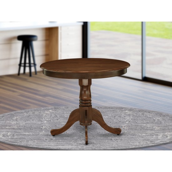 Antique Dining Table Made Of Rubber Wood, 36 Inch Round, Walnut Finish