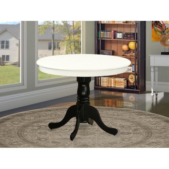 Antique Table 36" Round In Linen White And Black Finish