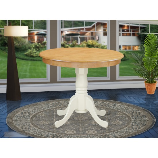 Antique Table 36" Round With Oak And Linen White Finish