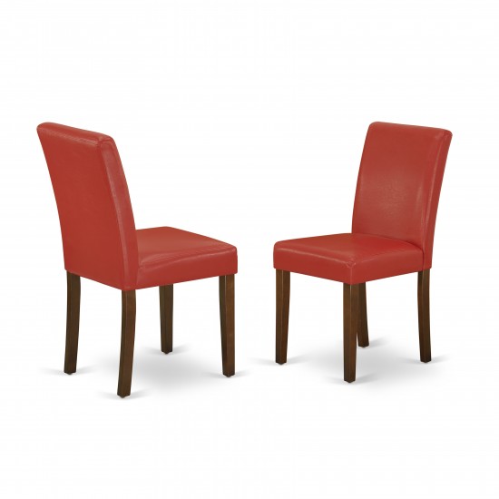 5Pc Rectangle 42/53.5" Dinette Table, 12 In Leaf, Four Parson Chair, Mahogany Leg, Pu Leather Color Firebrick Red