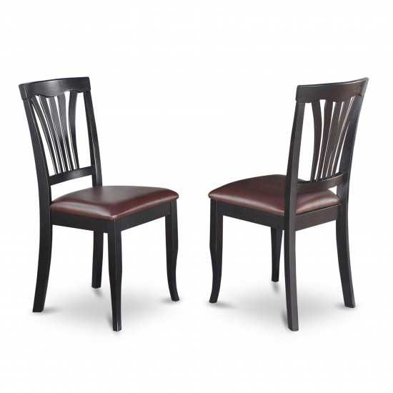 Avon Chair For Dining Room With Faux Leather Seat - Black Finish - Set Of 2