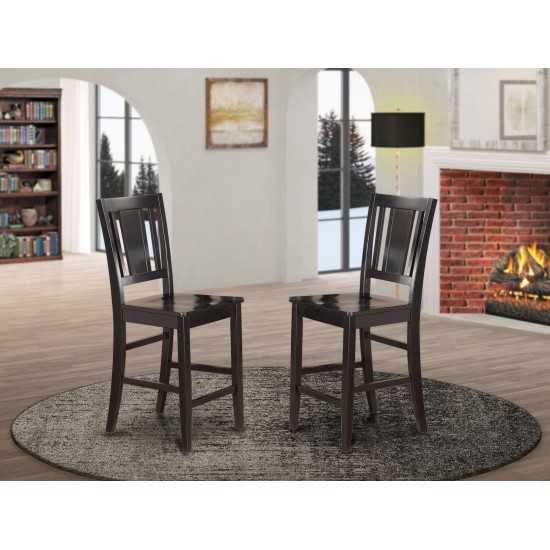 Buckland Counter Height Chair For Dining Room, Wood Seat In Black- Set Of 2