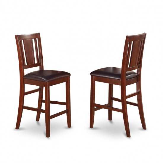 Counter Height Dining Chair, Leather Uphostered Seat In Mahogany- Set Of 2