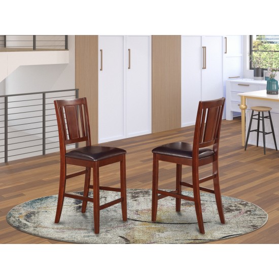 Counter Height Dining Chair, Leather Uphostered Seat In Mahogany- Set Of 2