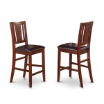 Counter Height Dining Chair, Leather Uphostered Seat In Mahogany- Set Of 2