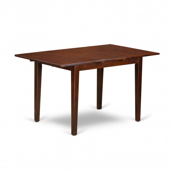 5Pc Rectangle 48/60" Kitchen Table, 12 In Butterfly Leaf, 4 Parson Chair, Mahogany Leg, Pu Leather Color Firebrick Red