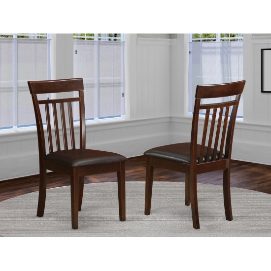 Capri Slat Back Chair For Dining Room, Leather Upholstered Seat - Set Of 2