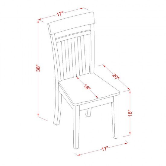 Capri Slat Back Chair For Dining Room With Wood Seat - Set Of 2