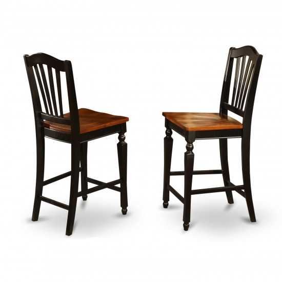 Chelsea Stools With Wood Seat, 24" Seat Height - Black Finish - Set Of 2