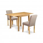 Dining Set 3 Pc, Two Chairs, Dining Table, Oak Finish Wood, Light Fawn Color