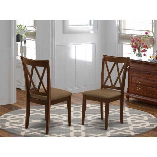 Double X-Back Chairs, Linen Fabric Fabric Seat In Mahogany- Set Of 2