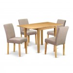 Dinette Set 5 Pc Four Dining Chairs, Wooden Table Oak Finish Hardwood Light Fawn Color