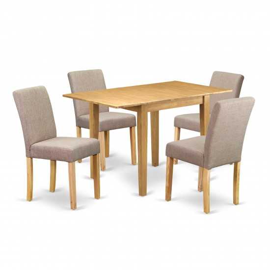 Dinette Set 5 Pc Four Dining Chairs, Wooden Table Oak Finish Hardwood Light Fawn Color