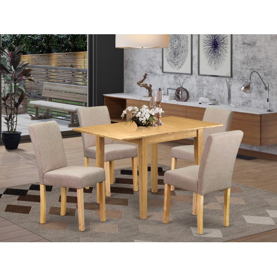 Dinette Set 5 Pc Four Dining Chairs, Wooden Table Oak Finish Hardwood Light Fawn Color