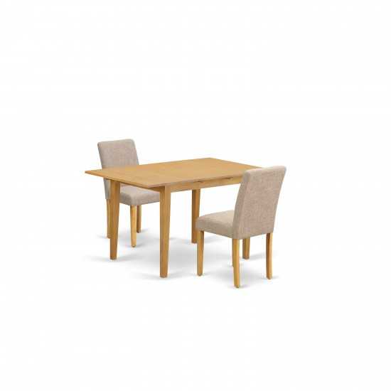 3Pc Rectangle 42/53.5" Dinette Table, 12 In Butterfly Leaf, Pair Of Parson Chair, Oak Leg, Light Fawn