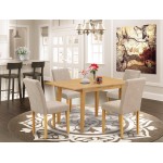 5Pc Rectangle 42/53.5" Dinette Table, 12 In Leaf, Four Parson Chair, Oak Leg, Light Fawn