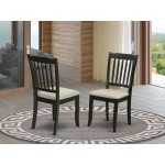 Vertical Slatted Back Chairs, Linen Fabric Fabric Seat In Black- Set Of 2