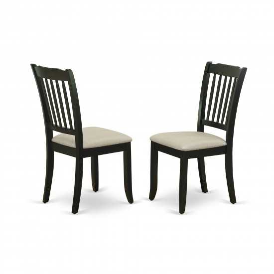 Vertical Slatted Back Chairs, Linen Fabric Fabric Seat In Black- Set Of 2