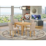 5Pc Square 36" Table And Four Parson Chair, Oak Leg And Linen Fabric Light Fawn