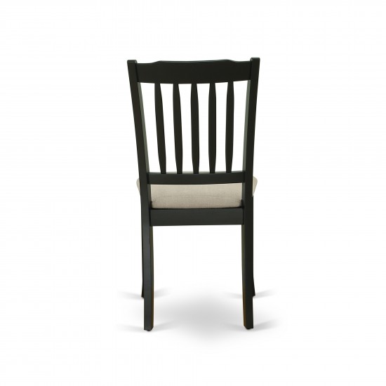 Vertical Slatted Back Chairs, Linen Fabric Fabric Seat In Black- Set Of 2