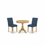 3 Pc Dining Set, 1 Wood Table, 2 Oasis Blue Pu Leather Chairs, High Back, Oak Finish