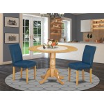 3Pc Round 42" Dining Table, Two 9-Inch Drop Leaves, Pair Of Parson Chair, Oak Leg, Pu Leather Color Oasis