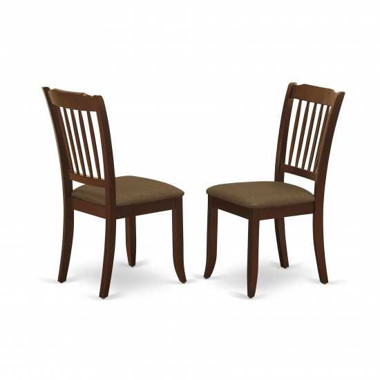 Vertical Slatted Back Chairs, Linen Fabric Fabric Seat In Mahogany- Set Of 2