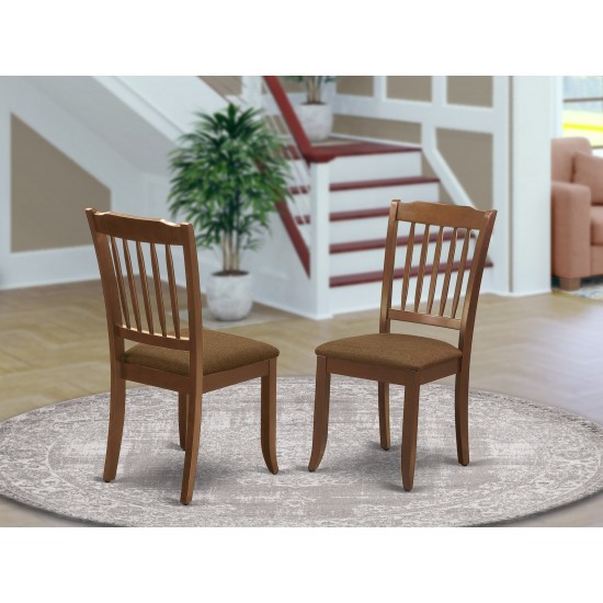 Vertical Slatted Back Chairs, Linen Fabric Fabric Seat In Mahogany- Set Of 2