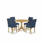 5 Pc Dining Set, Oak Table, 4 Oasis Blue Pu Leather Chairs, Oak Finish