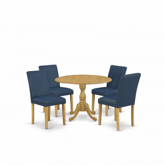 5 Pc Dining Set, Oak Table, 4 Oasis Blue Pu Leather Chairs, Oak Finish