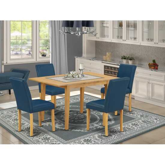 5Pc Rectangle 42/53.5" Dinette Table, 12 In Leaf, Four Parson Chair, Oak Leg, Pu Leather Color Oasis