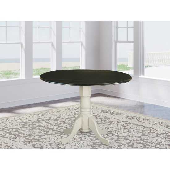 Dublin Round Table With Two 9" Drop Leaves - Black And Linen White Finish