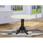 Dublin Round Table With Two 9" Drop Leaves In Linen White And Black Finish