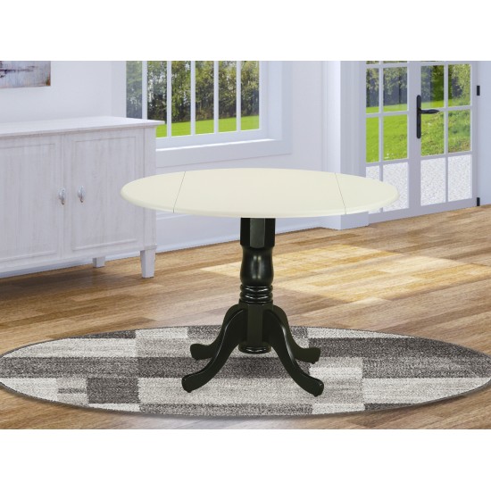 Dublin Round Table With Two 9" Drop Leaves In Linen White And Black Finish