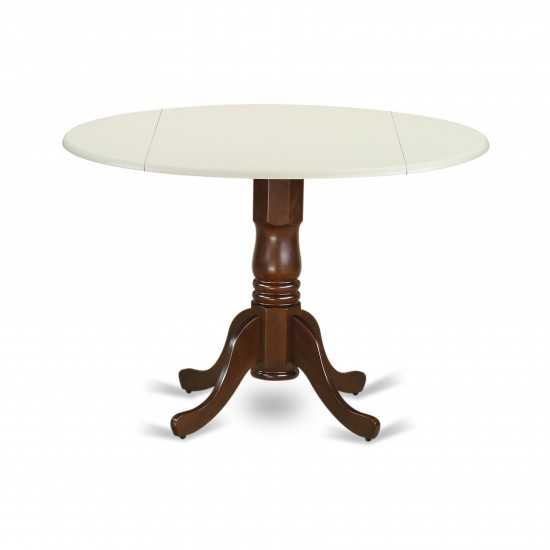 Dublin Round Table With Two 9" Drop Leaves In Linen And Mahogany Finish