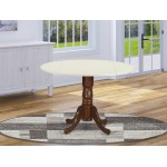 Dublin Round Table With Two 9" Drop Leaves In Linen And Mahogany Finish