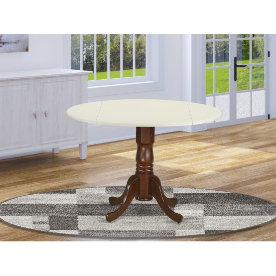 Dublin Round Table With Two 9" Drop Leaves In Linen And Mahogany Finish