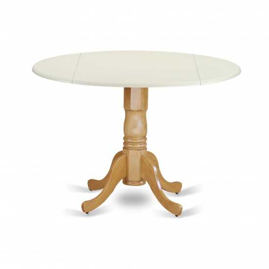 Dublin Round Table With Two 9" Drop Leaves - Linen White And Oak Finish