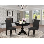 3 Pc Kitchen Set, Black Dinner Table, 2 Black Parsons Dining Chairs, High Back, Wire Brushed Black Finish