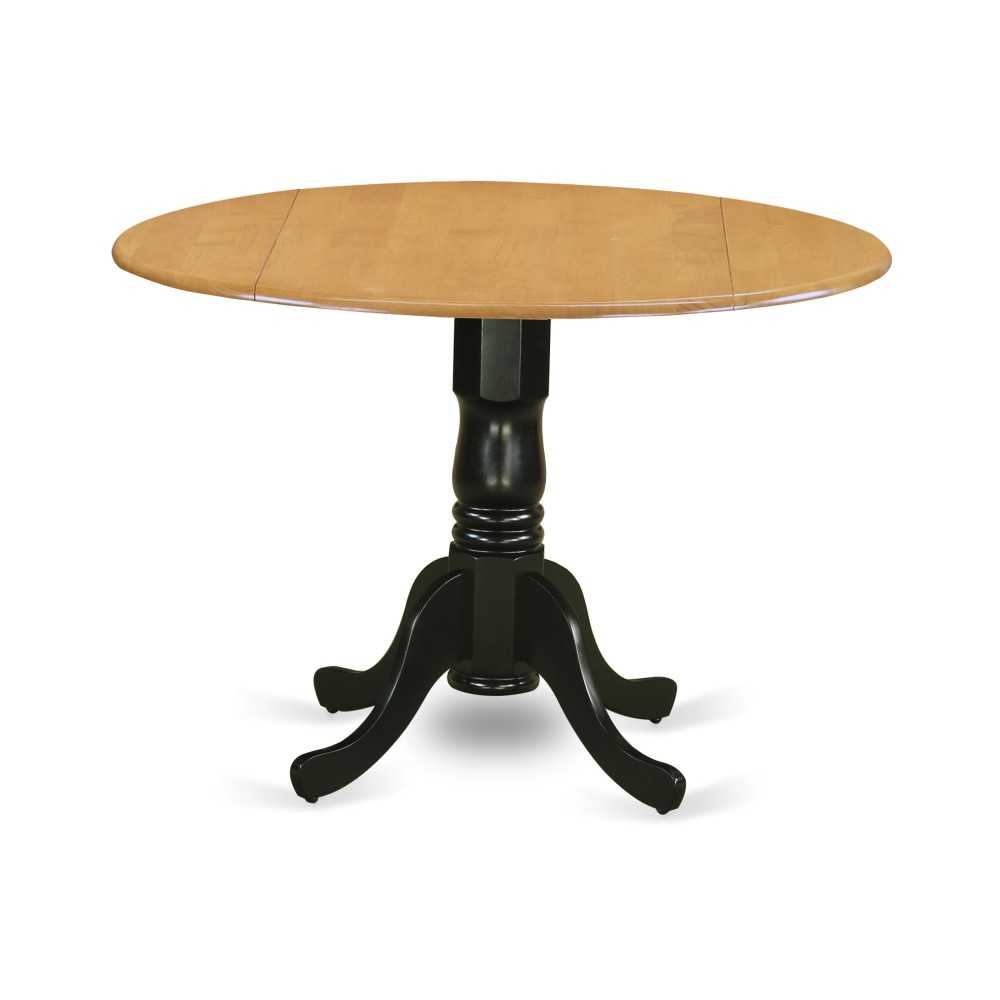 Dublin Round Table With Two 9" Drop Leaves In Oak And Black Finish Dublin Round Table With Two 9" Drop Leaves In Oak And Black Finish