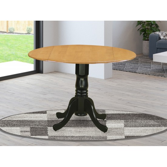 Dublin Round Table With Two 9" Drop Leaves In Oak And Black Finish