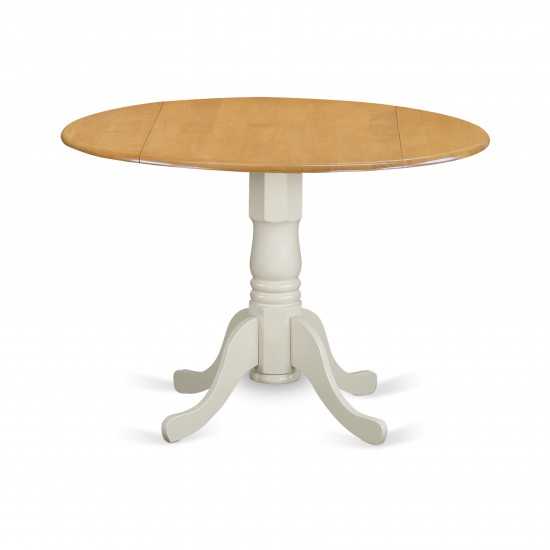 Dublin Round Table With Two 9" Drop Leaves In Oak And Linen White Finish